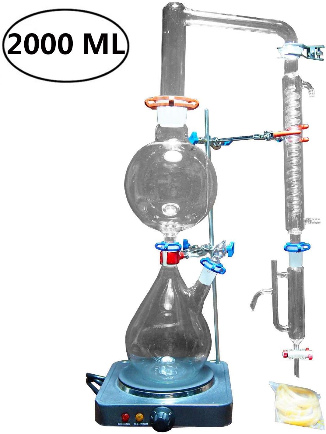 New 2000ml Laboratory Distillation Unit Chemical Laboratory Glassware Set Water Purifier With Electric Oven And Condenser