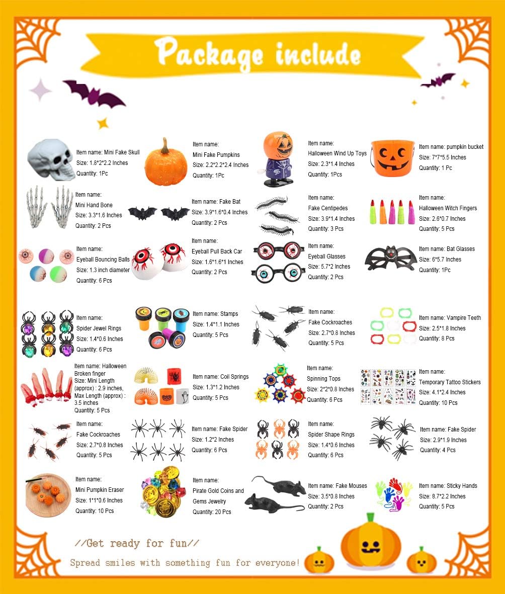 Halloween Party Favors - Perfect Assortment of Halloween Toys for Kids, Great Goodie Bag Fillers, School Classroom Rewards, Halloween Prizes to the Trick-or-Treaters(28 types of the toy, 135 Pcs): Toys & Games