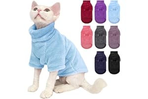 SUNFURA Turtleneck Sweater Coat for Cats, Sphynx Cat Clothes Pajamas for Cats Only, Kitten Fleece Pullover Sweaters with Sleeves, Pet Warm Jumpsuit Cat Sweatshirt for Cold Weather, Blue M