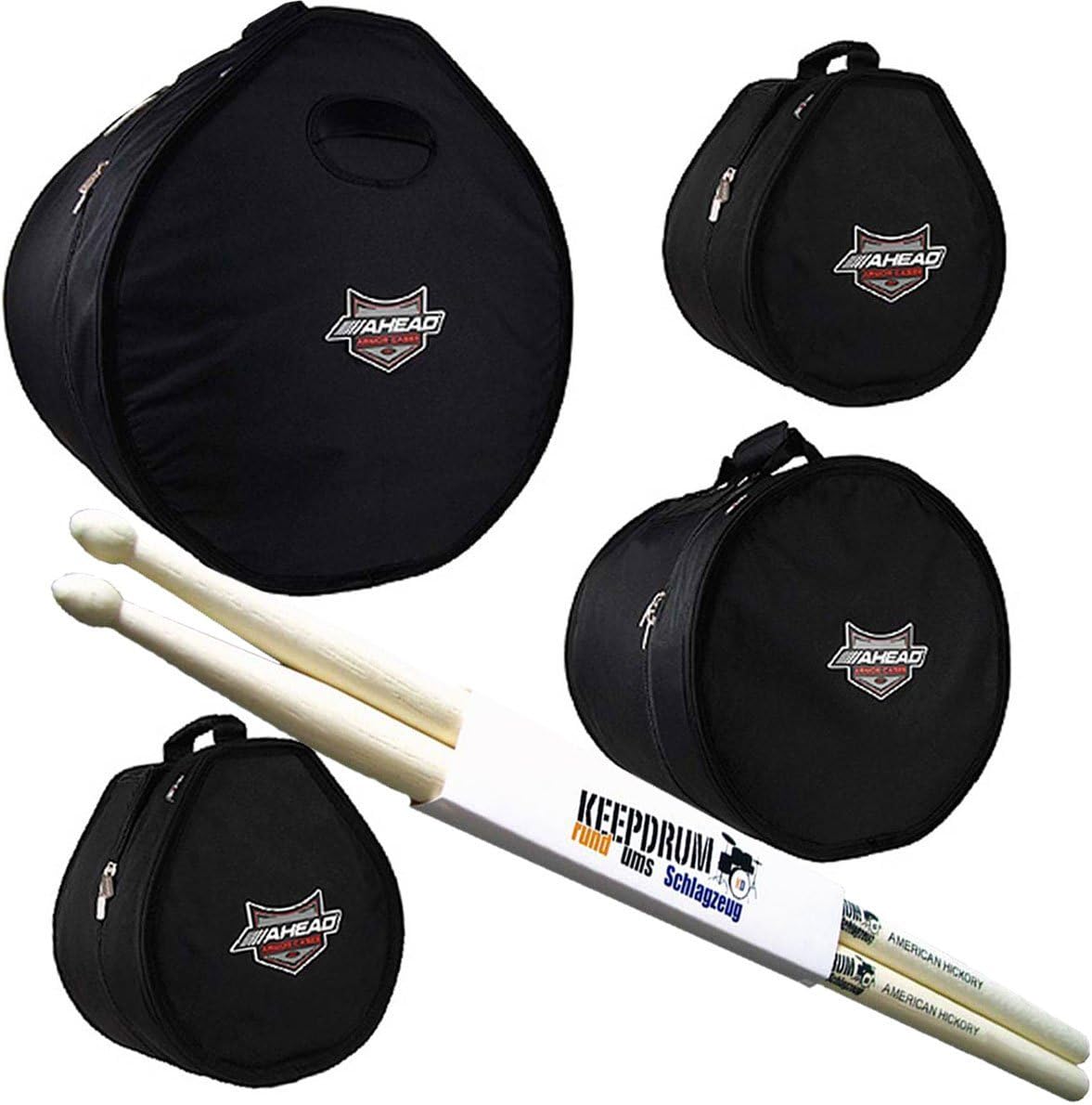 Ahead Armor Arset Drum Case Set 22x18/10 x 8/12 x 9/14 "x14" Plus Keepdrum Drumsticks