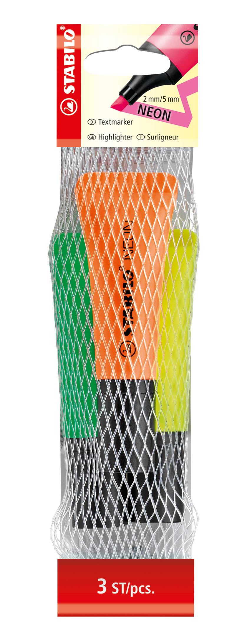 STABILO Highlighter NEON - Pack of 3 - yellow, green, orange