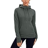 CRZ YOGA Women's Full Zip Hooded Sweatshirts Workout Sweat Jackets Slim Fit Running Track Hoodies with Thumbholes