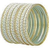 Efulgenz Indian Bangles for Women - Traditional CZ Rhinestone Plain Metal Bracelet Set - Jewelry