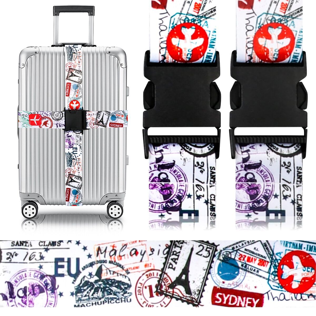 Adjustable Travel Luggage Strap Suitcase Belt Travel Bag Accessories 1.96 in W x 6.23 ft L (2 Pack-Journey)