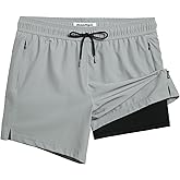 maamgic 5inch Mens Swimming Trunks with Compression Liner 2-in-1 Swim Trunks Stretch Quick Dry Swim Shorts Zipper Pockets