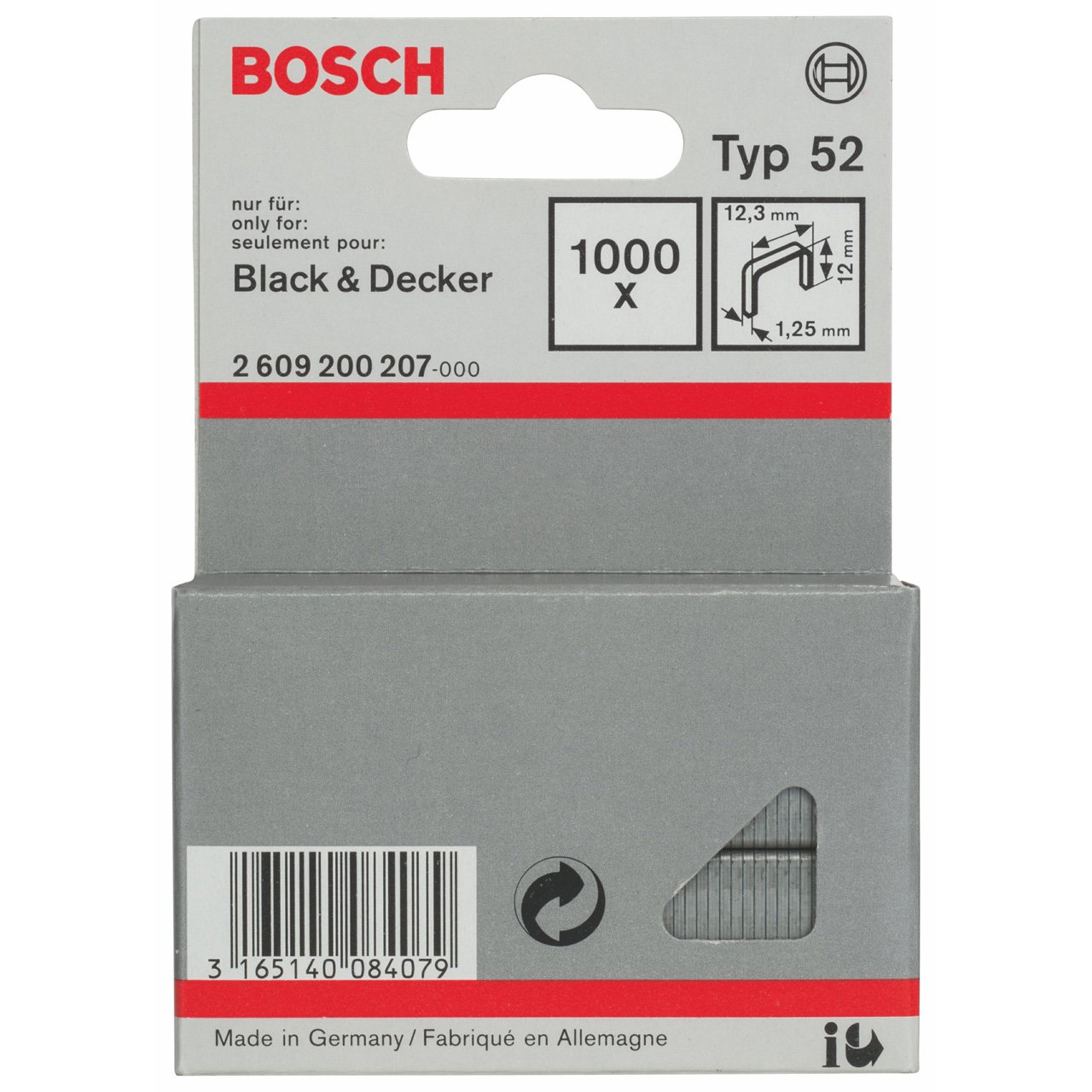Bosch 2609200207 Fine Wire Staple, Silver, 12 x 12.3 mm, Set of 1000 Piece