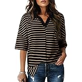 Dokotoo Tops for Women Striped 2025 Fashion Oversized T Shirts for Women Color Block Polo Shirts Basic Tee