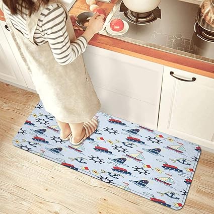 Amazon Nikivivi キッチンマット 洗える 海 船 灯台とシームレスな赤ちゃんの背景 ラグ キッチン カーペット 滑り止め 廊下敷き フロアマット 家 オフィス 流し 台所マット 45x1cm Nikivivi キッチンマット 通販