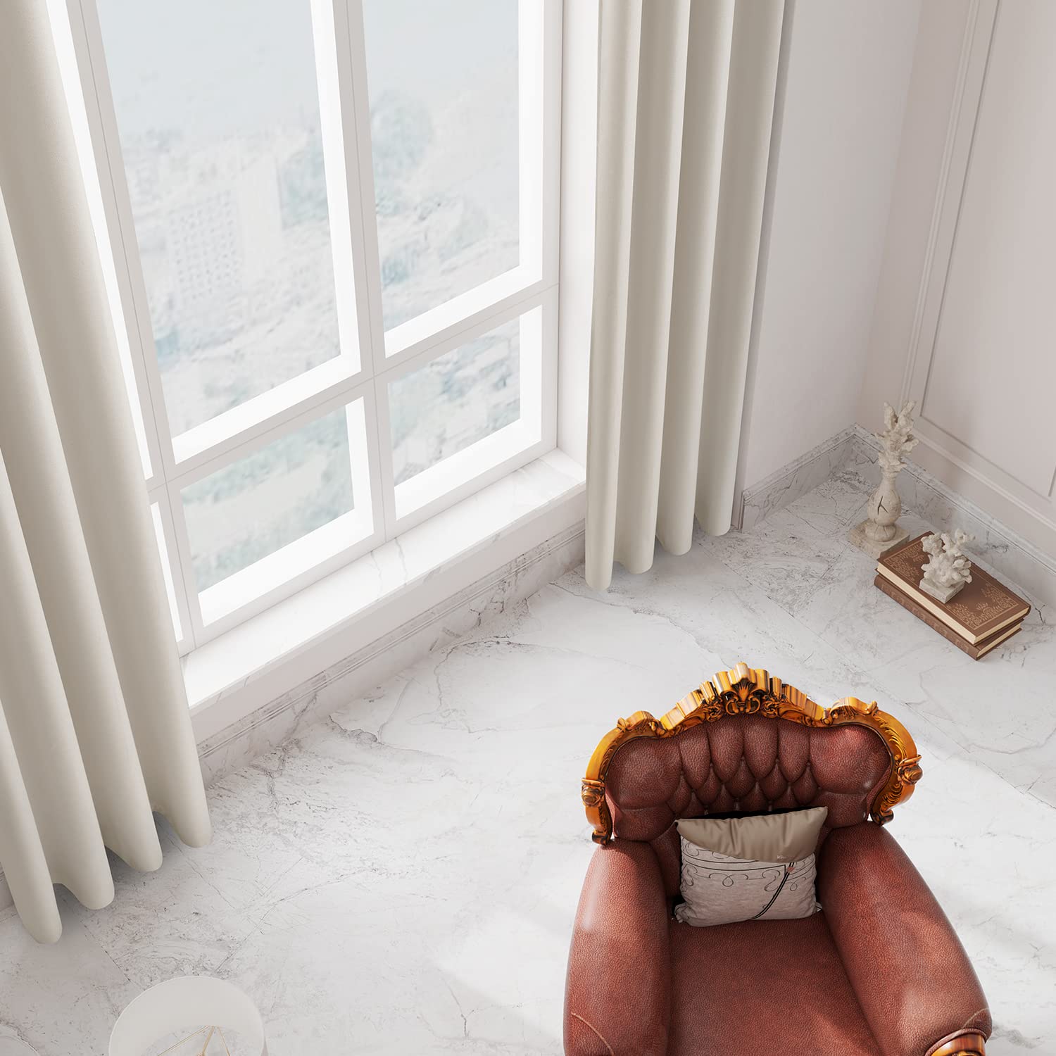 Photo 1 of 20ft Ivory Faux Linen Textured Extra Long Curtains,Grommet Top Decorative Room Privacy Drapes for 2 Story House,Great Room, High Ceiling,Bedroom (1 Panel,52 x 240 Inch)