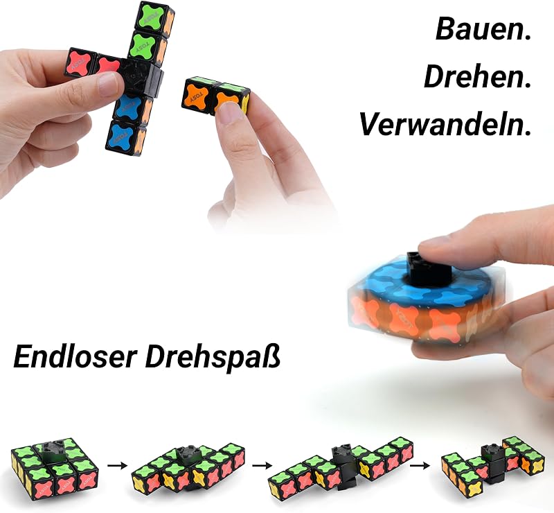 Magnet Fidget Spinner Mini – 8 Bausteine, 3-in-1: verwandelbarer Fidget-Spinner, Infinity-Würfel, 2x2 Puzzlewürfel, Anti-Stress, STEM-Sensorik-Magnetspielzeug