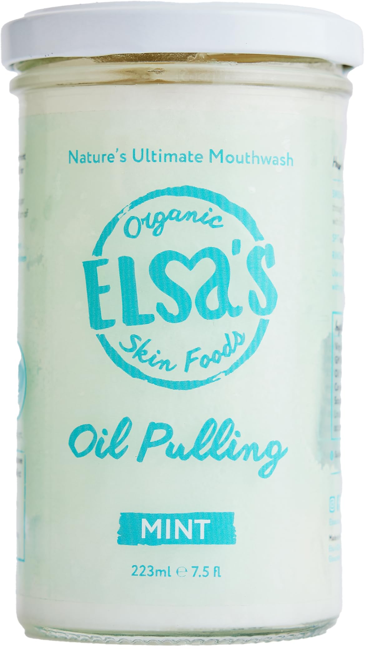 Elsa's Organic Skin Foods - Natural Coconut Oil Pulling Jar - Peppermint - Ayurvedic Blend - For Healthy Teeth & Gums - Helps with Fresh Breath & Teeth Whitening - Plastic Free