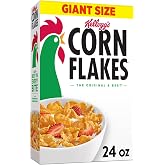 Kellogg's Corn Flakes Original Giant Size Breakfast Cereal 24 oz | 8 Vitamins and Minerals, Family Breakfast