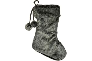 GENERIC Artistix Christmas Shoppe Luxury Faux Fur 18" Christmas Stocking with Poms - Variation Includes Matching Tree Skirt (Dark Grey)
