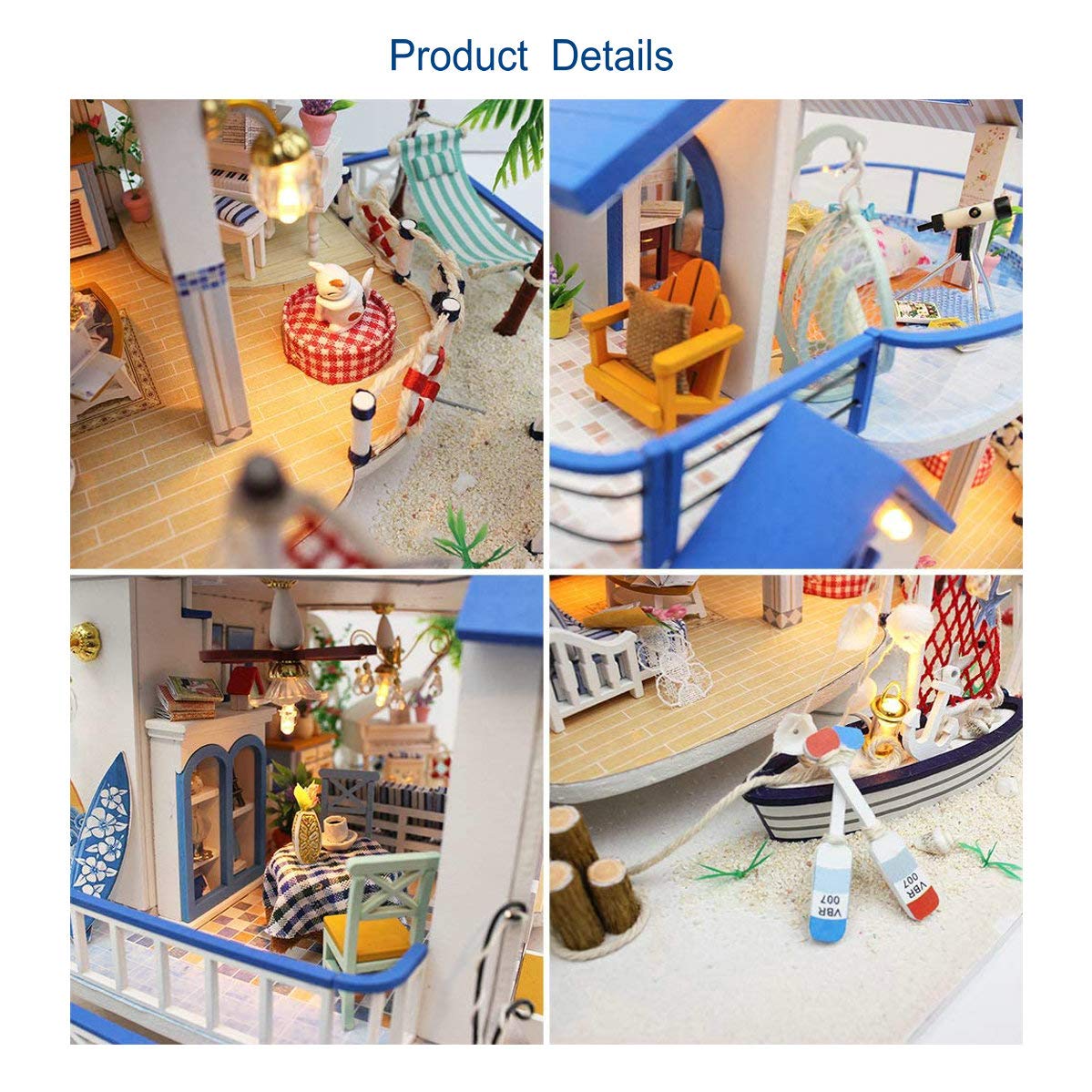 GuDoQi DIY Miniature Dollhouse Kit, Miniature House Kit 1:24 Scale,Tiny House kit with Music and Furniture Kit, Great Gift for Birthday Easter, Blue Sea Legend