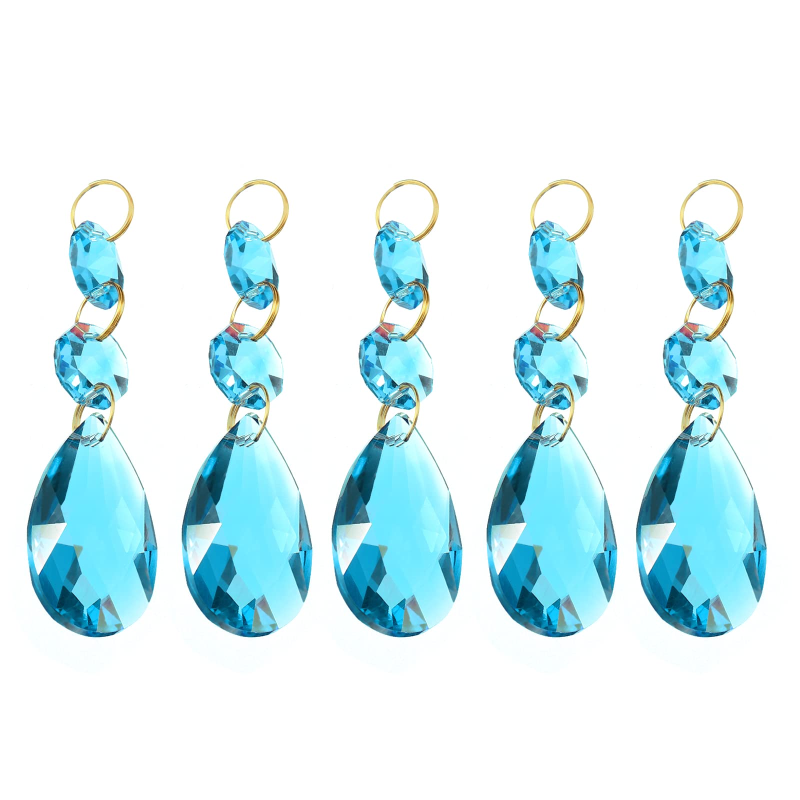 PATIKIL Clear Crystal Teardrop, 5 Pack 38mm Chandelier Prisms Parts Hanging Beads with 14mm Octagonal Bead for Chandeliers Decoration, Navy Blue