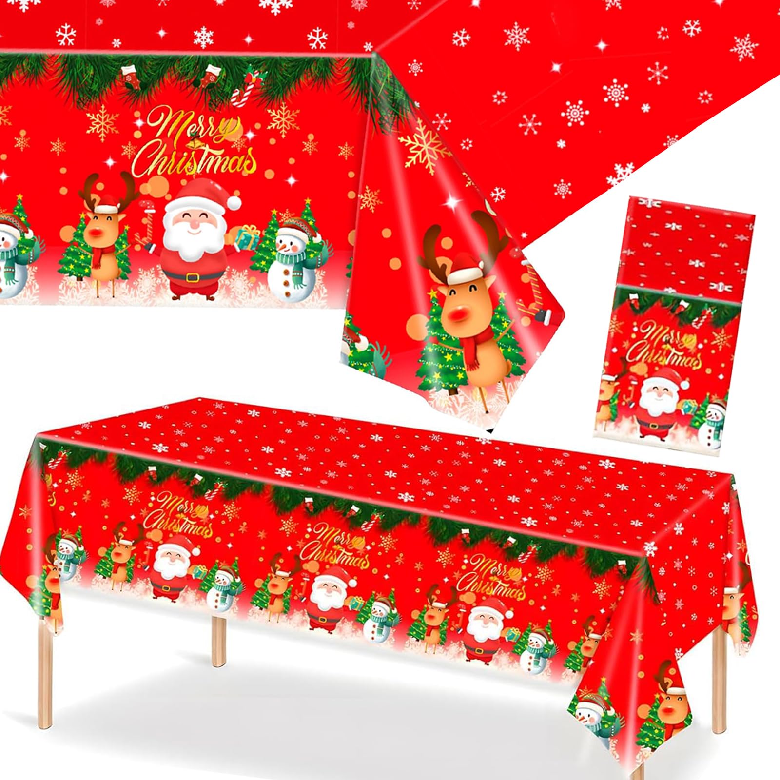PXDUCN Christmas Table Cloth,137 * 274cm Plastic Tablecloth,Convenient and Quick Wipe Clean Tablecloth,Christmas Decorations,Winter Holiday Christmas Party Supplies Table Decoration