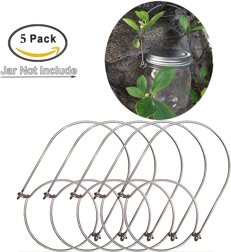 Mason Jar Hangers, Stainless Steel Wire Handles (Handle-Ease) for Mason,Ball,Kerr,Golden Harvest,Kilner Canning Jars (5Pack-Regular Mouth)