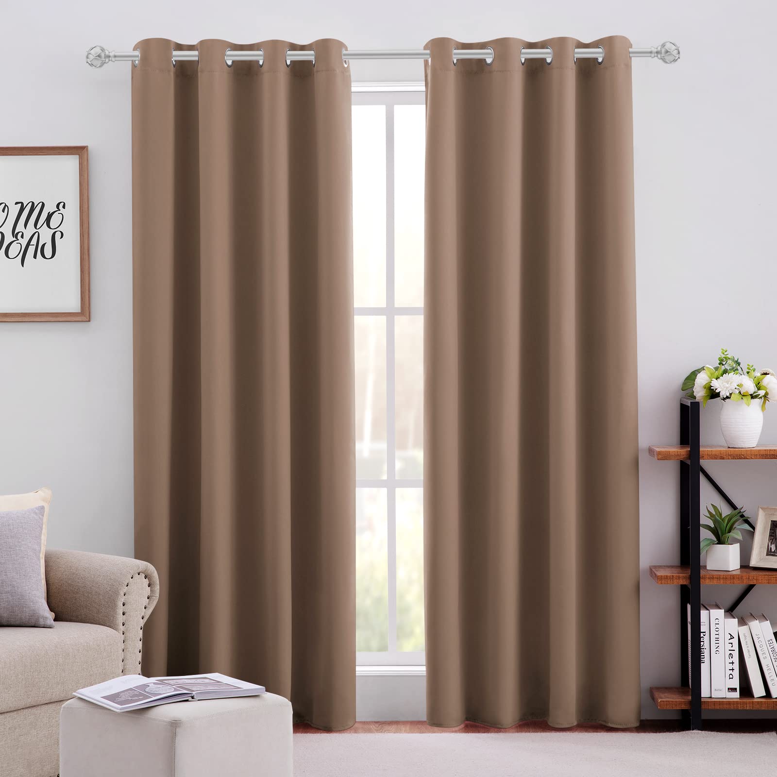 HOMEIDEAS Cappuccino Blackout Curtains 2 Panels 52 X 84 Inch Drop Room Darkening Eyelet Curtains for Bedroom Living Room, Thermal Insulated Light Blocking Window Drapes