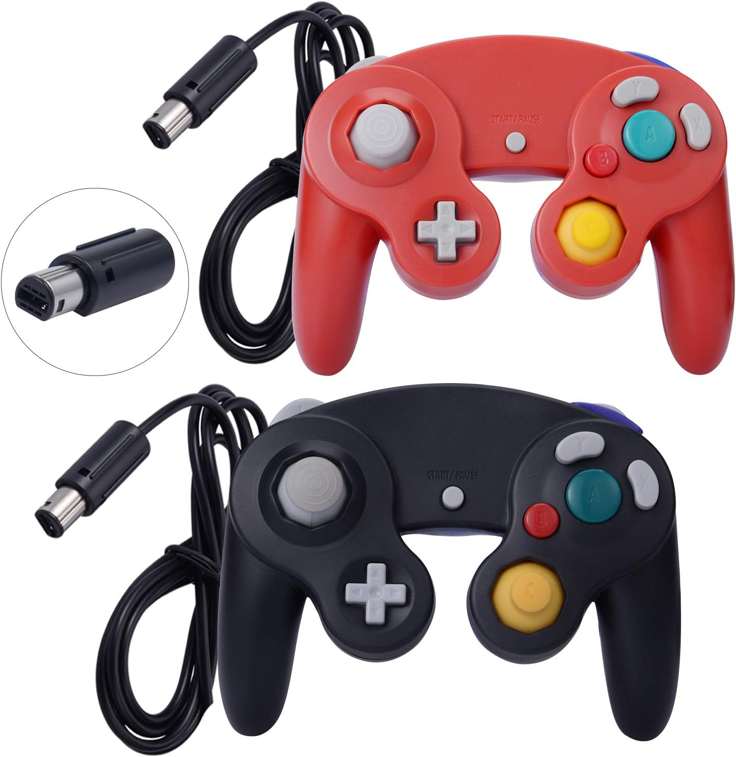 ONE250 2 Pack Classic Shock Joypad Wired Controller, Compatible with Wii NGC Gamecube Game Cube (Black & Red): Computers & Accessories