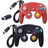 ONE250 2 Pack Classic Shock Joypad Wired Controller, Compatible with Wii NGC Gamecube Game Cube (Black &amp; Red)
