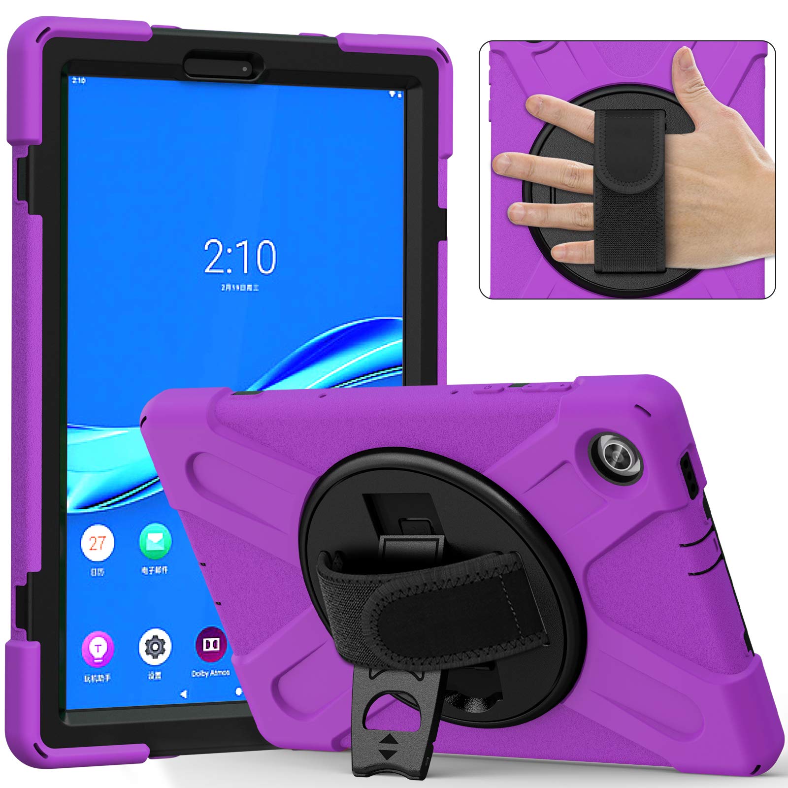 Bspring Shockproof Case for Lenovo Tab M10 HD 10.1" (2020 2nd Gen), 360 Rotatable Hand Strap Stand Case for Lenovo Tab M10 HD (2 Gen) TB-X306X/TB-X306F Android Tablet,Purple