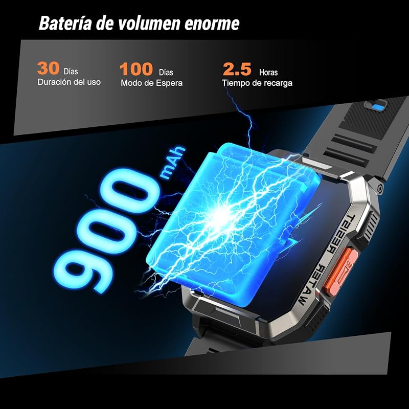 Reloj Inteligente Hombre con Linterna y Brújula,2.01" Militar Smartwatch Hombre Llamadas Bluetooth/Notificación,IP68,Monitor de Sueño,Pulsómetro,SpO2,Podómetro,100+Modos Deportivos para Android iOS