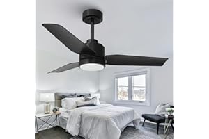VACZON 42 Inch Black Ceiling Fans with Lights and Remote/APP, Modern Ceiling Fan for Living Room Outdoor Ceiling Fan 6-Speed Adjustable Reversible DC Motor Timer Noiseless 3CCT Dimmable for Bedroom Office