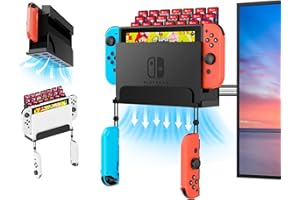 DGLOZE Wall Mount for Switch & Switch OLED,Upgrade Metal Wall Mount Shelf Stand Accessories with 28 Game Card Holders and 2 Joy-Con Hooks, Safely Mount your Switch on Wall Near TV (Black)