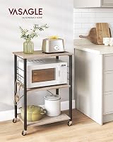 VASAGLE Kitchen Shelf on Wheels 3-Tier Trolley Greige Black KKS060B02 view 2