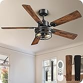 52 Inch Farmhouse Ceiling Fan with Lights and Remote, Timer, Dual Finish 5 Blades (Walnut and Black), 6 Speeds, Reversible DC