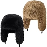 Mepase 2 Pack Faux Fur Hat for Women Fuzzy Warm Ushanka Hat Winter Fluffy Supplies for Ladies(Brown and Black)