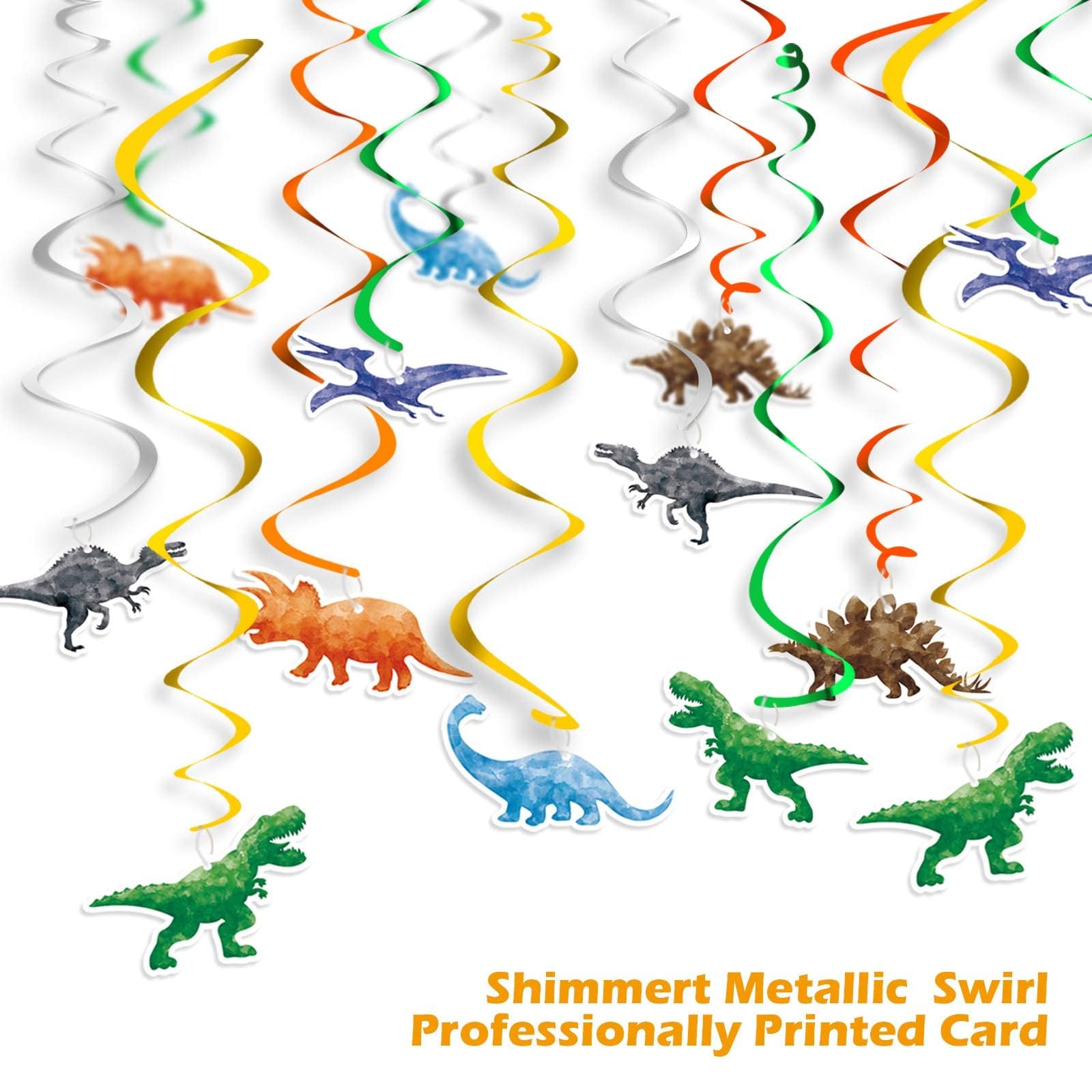 Watercolor Dinosaur Hanging Swirl - 24PCS Dinosaur Party Decorations for Boys Kids Dino Theme Birthday Party Supplies Jurassic World Hanging Spiral Garlands Ceiling Decor
