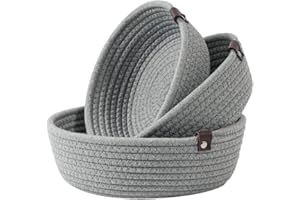 Goodpick 3pack Small Basket - Woven Storage Basket for Living Room Bathroom Storage Basket for towels Cute Round Basket for Baby Toy Storage Home Storage Baskets for Shelves Gift Baskets, Gray