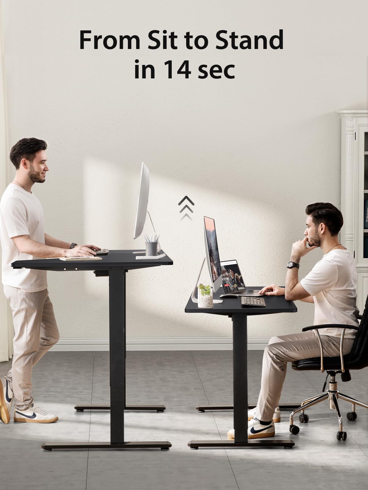 Marsail L Shaped Electric Standing Desk, 55x34 Inch Standing Desk Adjustable Height with Headphone Hook, Large Computer Desk Sit Stand Desk for Home Office Sturdy Writing Workstation, Obsidian