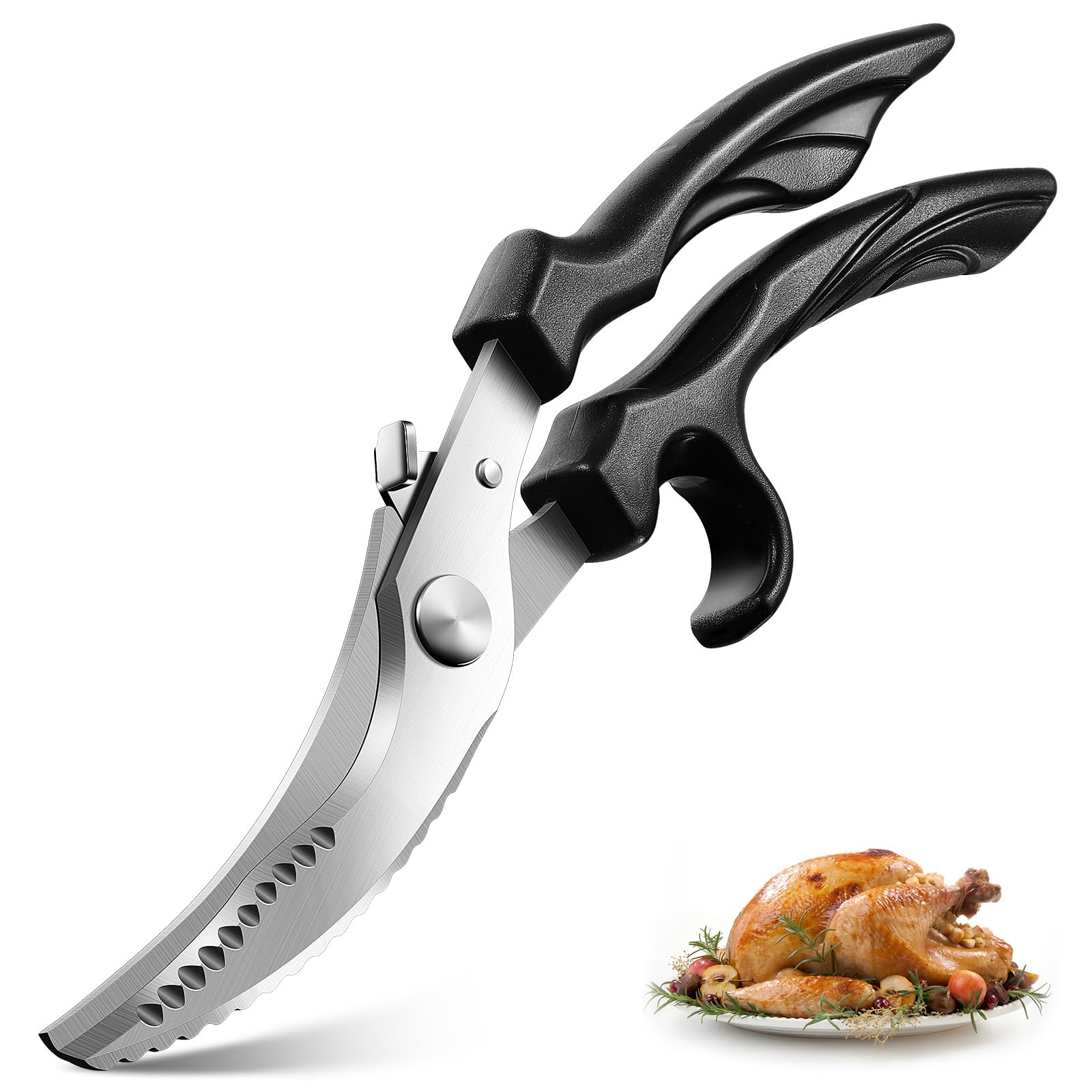 PURPLE BIRD GK02 Geflügelschere Küchenschere Profi, 4mm Edelstahl fleischschere mit Sicherheitsschloss & Federbelastung, 103° Schneidwinkel für Fleisch, Gemüse und Knochen, Rutschfester Griff