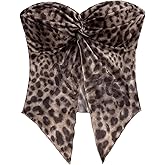 WDIRARA Women's Leopard Print Twist Tube Top Split Front Strapless Asymmetrical Bandeau Top