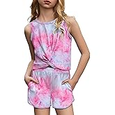 Arshiner Girls 2 Piece Outfits Summer Clothes Twist Front Tank Top and Active Short with Pockets Kids Clothing Sets