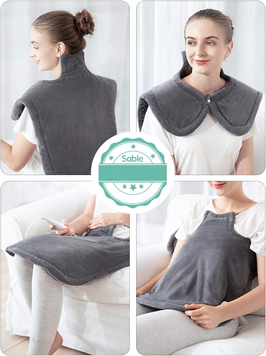 Large Heating Pad for Neck and Shoulders Pain Relief, Sable Heating Wrap for Neck with Auto Shut Off - 6 Temperature Settings: Health & Personal Care