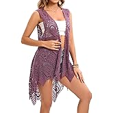 Women's Crochet Lace Vest Boho Sleeveless Kimono Irregular Hem Cardigan