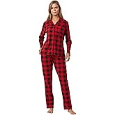 LANBAOSI Couples Matching Pajama Set Button Down Long Sleeve Lounge Shirts Pants Sleepwear Soft Plaid Pjs Set with Pockets