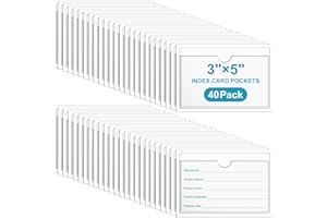 KOORITO 40 Pack 3" x 5" Index Card Pockets with Top Open Self-adhesive Index Card Holders Clear Plastic Labels Holders for Storage Bins, Organizing