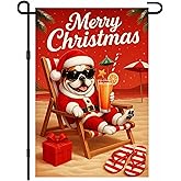 IVN Christmas Pug Garden Flag 12x18 Inches Double-Sided Bulldog Santa Holiday Decor for Outdoor Yard, Patio, Lawn and Poolside