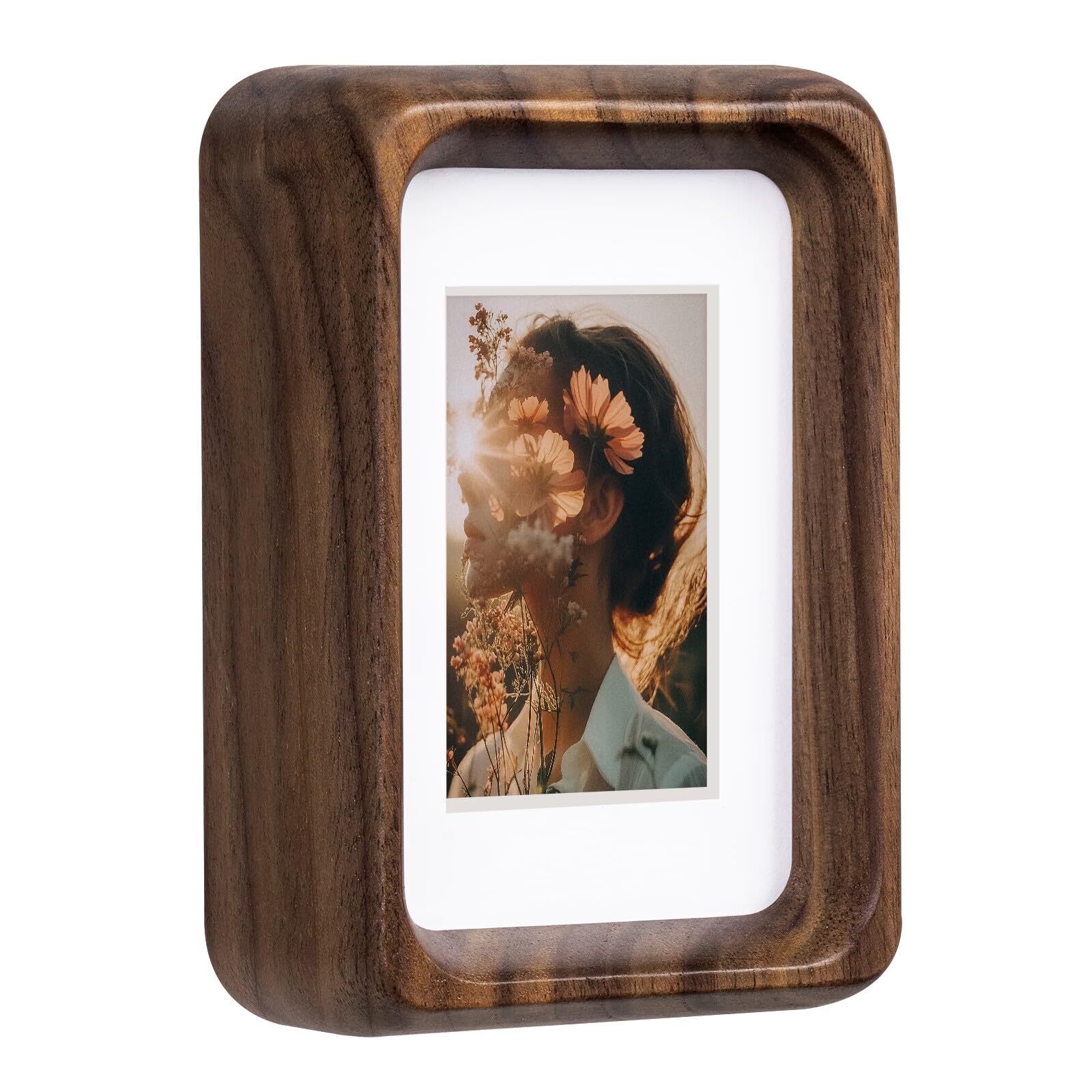 Kattepote 54×86mm Mini Instant Photo Frames, with Mat for 5x3cm, Handcrafted Natural Walnut Wood, Small Picture Frame for Instax Mini Instant Camera Film