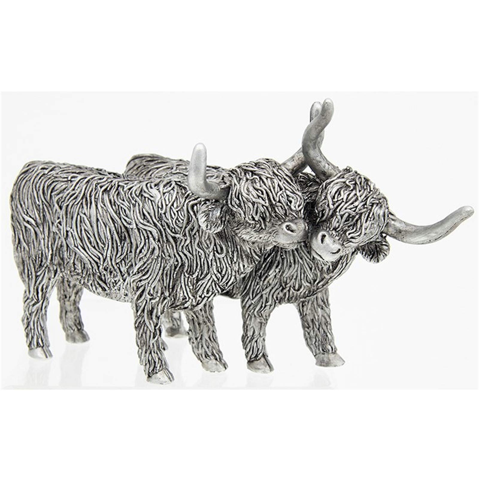 Shudehill Giftware Silver Highland Coo Pair Resin Ornament