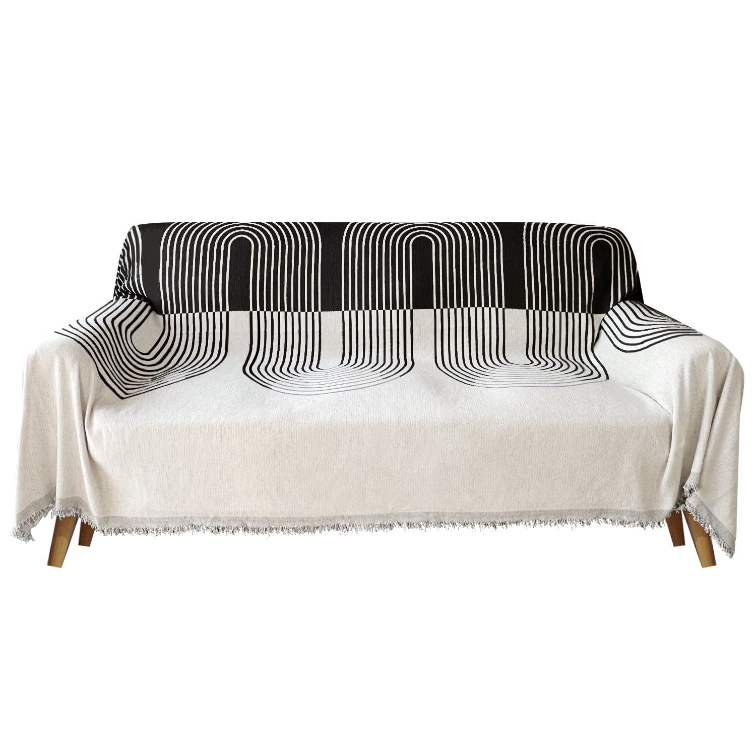 Granbest Thicken Chenille Throw Blankets for Couch and Bed, Soft Cozy Sofa Blanket with Tassel, Decorative Sofa Cover, 4 Seasons Universal Sofa Protector for Pet Kids(180 * 300, Tracks Black)