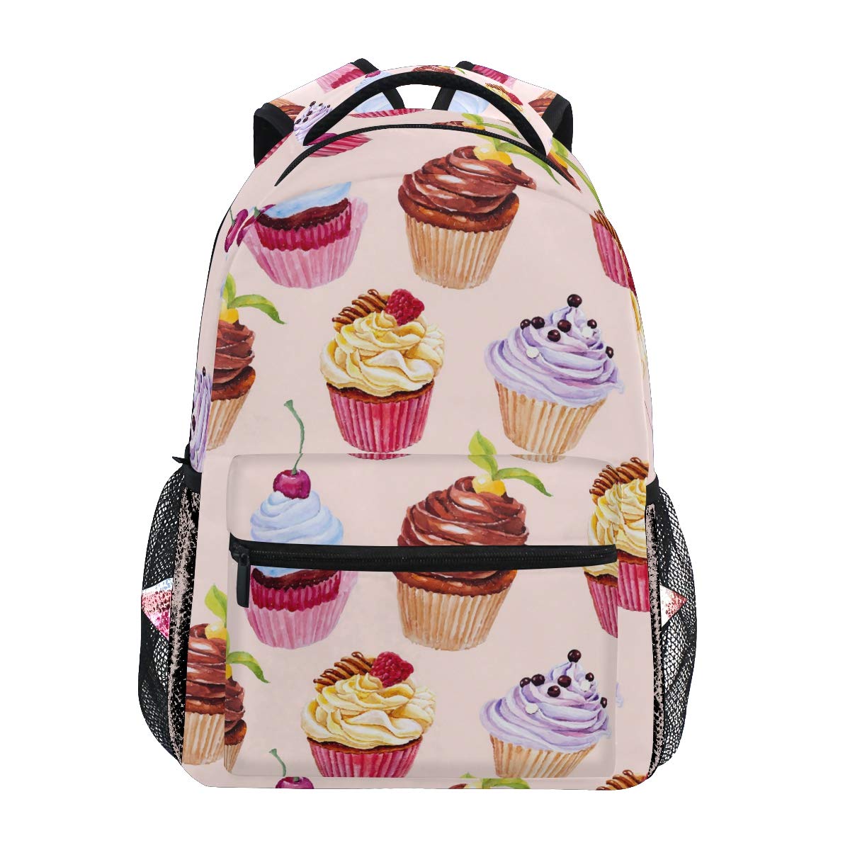 Watercolor Cupcakes School Backpack for Boys Girls Kids Travel Bag Bookbag