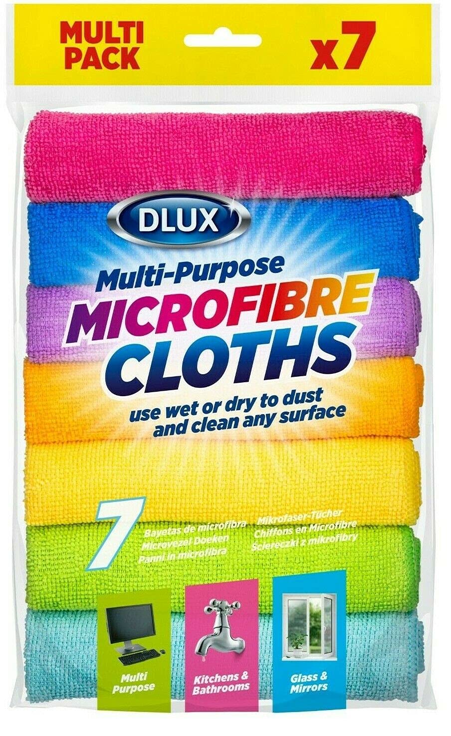 DLux Multi-purpose Microfibre Cleaning Cloths Pack of 7