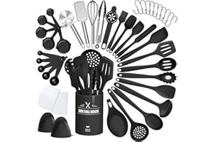 43 Pcs AIKKIL Silicone Kitchen Utensils Set, Heat Resistant Silicone Cooking Kitchen Utensils Set with Holder, Turner, Spatul