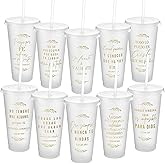 Hushee 10 Set Spanish Christian Tumblers for Women with Lids Straws Mother's Day Gifts in Bulk for Church Women, 24 oz Plastic Coffee Cups Spanish Regalos Cristianos Religious Gifts(Clear)
