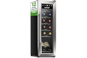 Nutrichef 12 Bottle Stainless Steel Slim Wine Fridge | Red & White Wine Chiller | Adjustable Temperature Control, Ultra Quiet Operation & Energy Efficient | Mini Wine Cooler Refrigerator | 31x10x17 IN